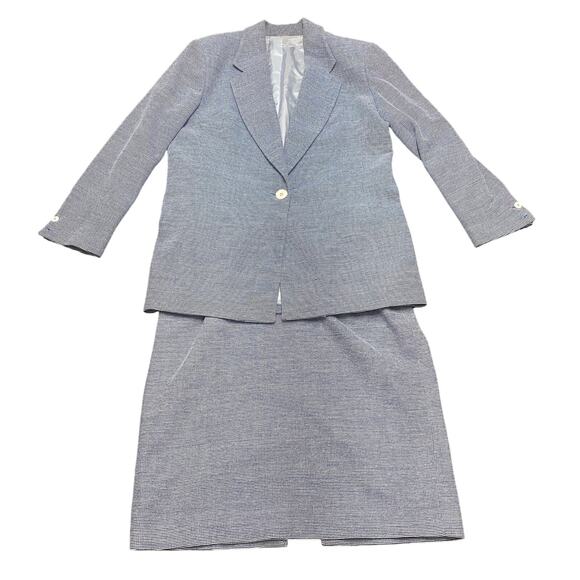 Vintage St. John Griffith Gray Blue White Skirt Suit‎ Wool Blend Italian Sze 12 - Picture 1 of 16